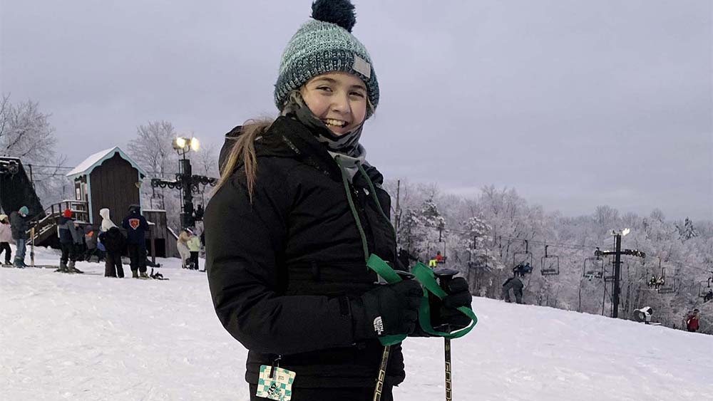 A person skiing at Swiss Valley Ski Snowboard Area.