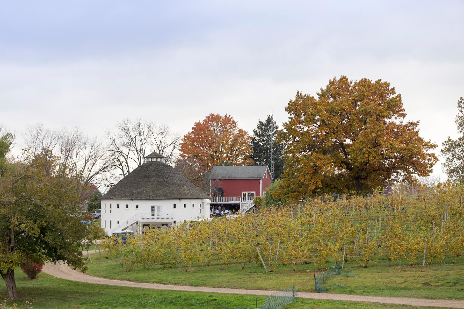 The Round Barn estate during fall
