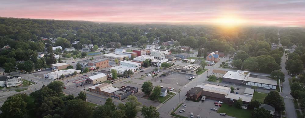 aerial view of Buchanan at sunset