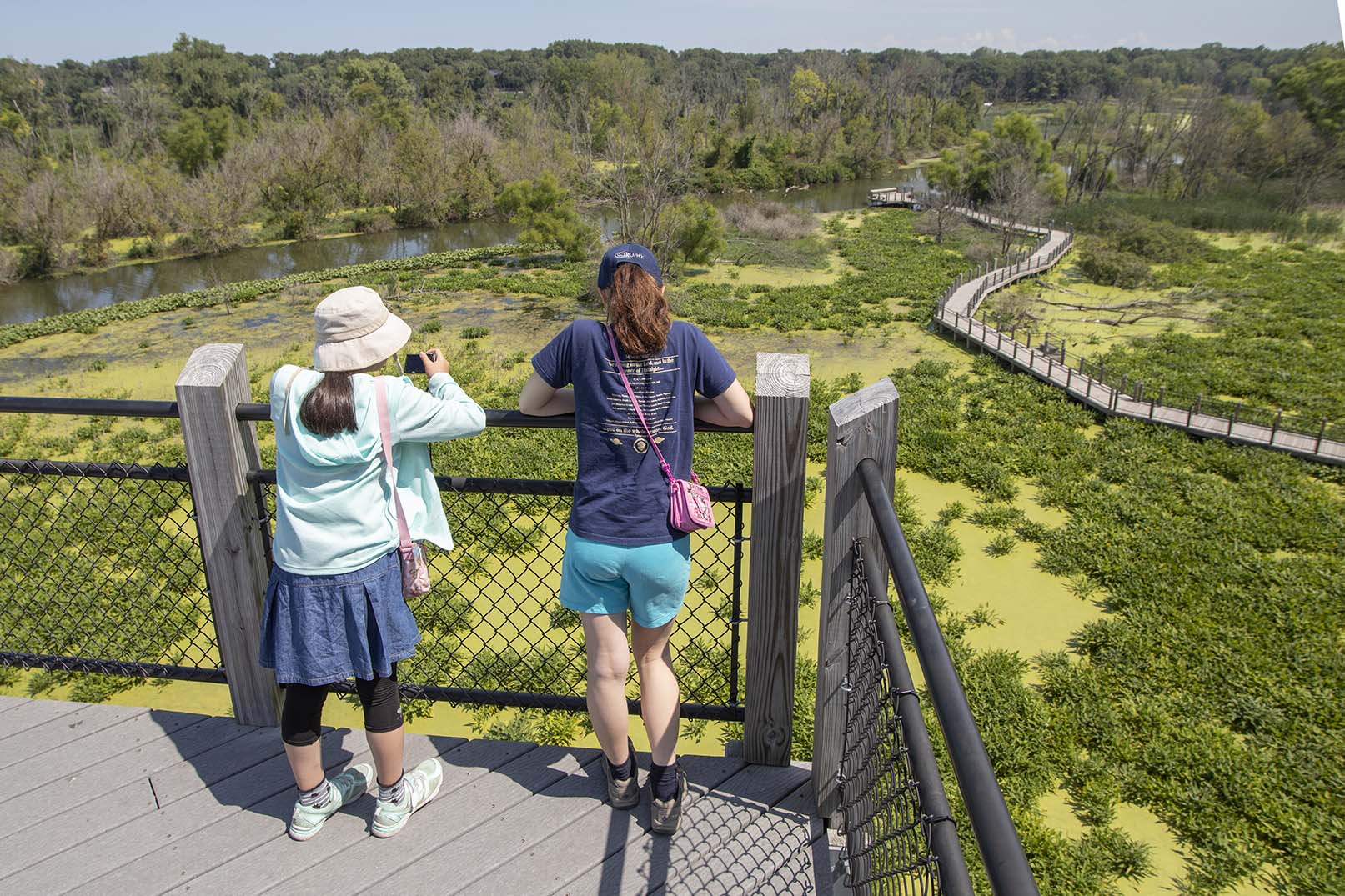 Girls at the overlook platform at Galien River County Park