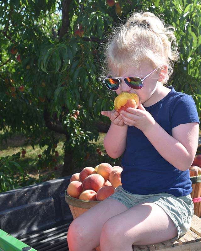 A child with a peach