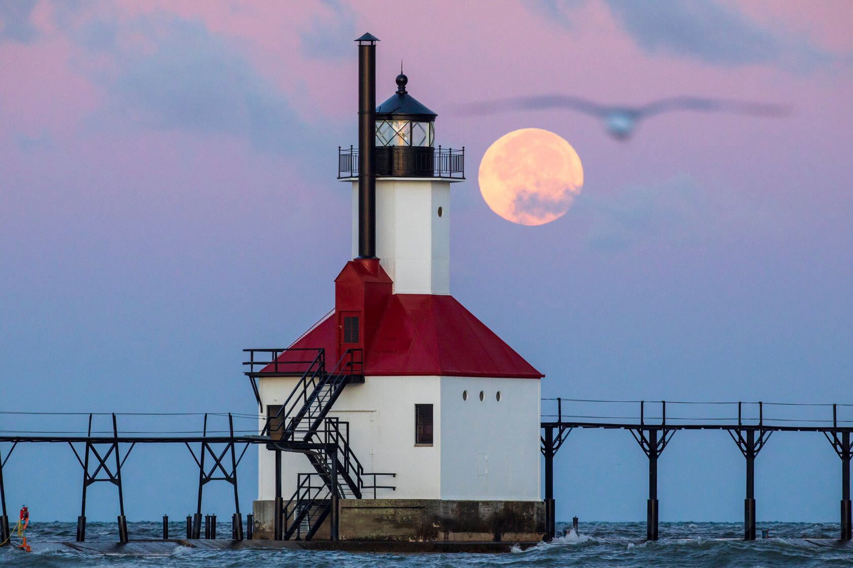 Moon & Lighthouse photo by Joshua Nowicki