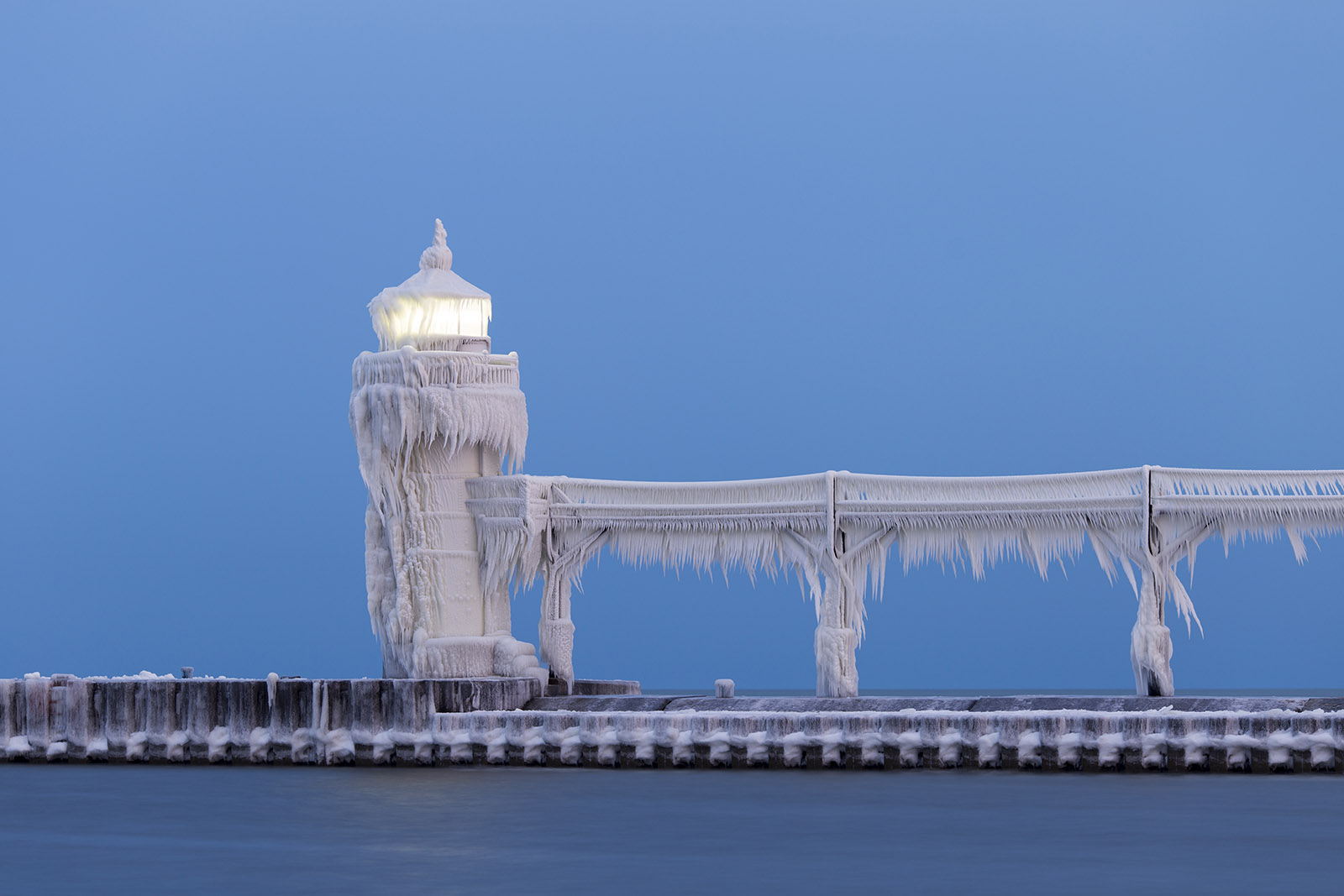 St. Joseph lighthouse frozen in ice
