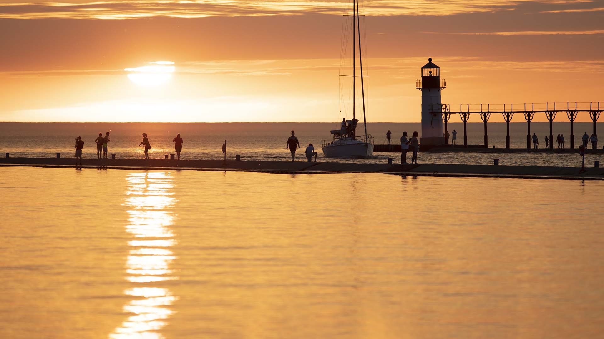 Summer sunset view with the lighthouses. 